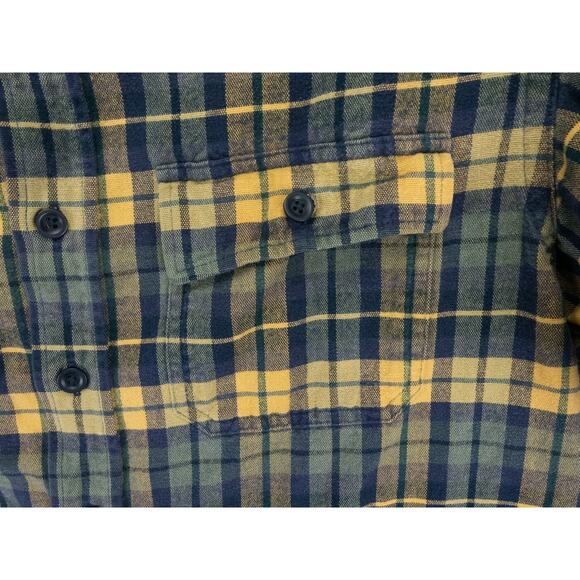 LL Bean Shirt Mens LT Blue Yellow Plaid Flannel Cotton Casual Outdoor Cabincore - Picture 4 of 10